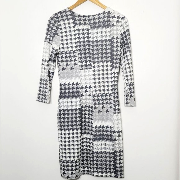 Venus Knit Sheath Dress Knit Houndstooth Print Black White Midi Stretch Business - Picture 6 of 8